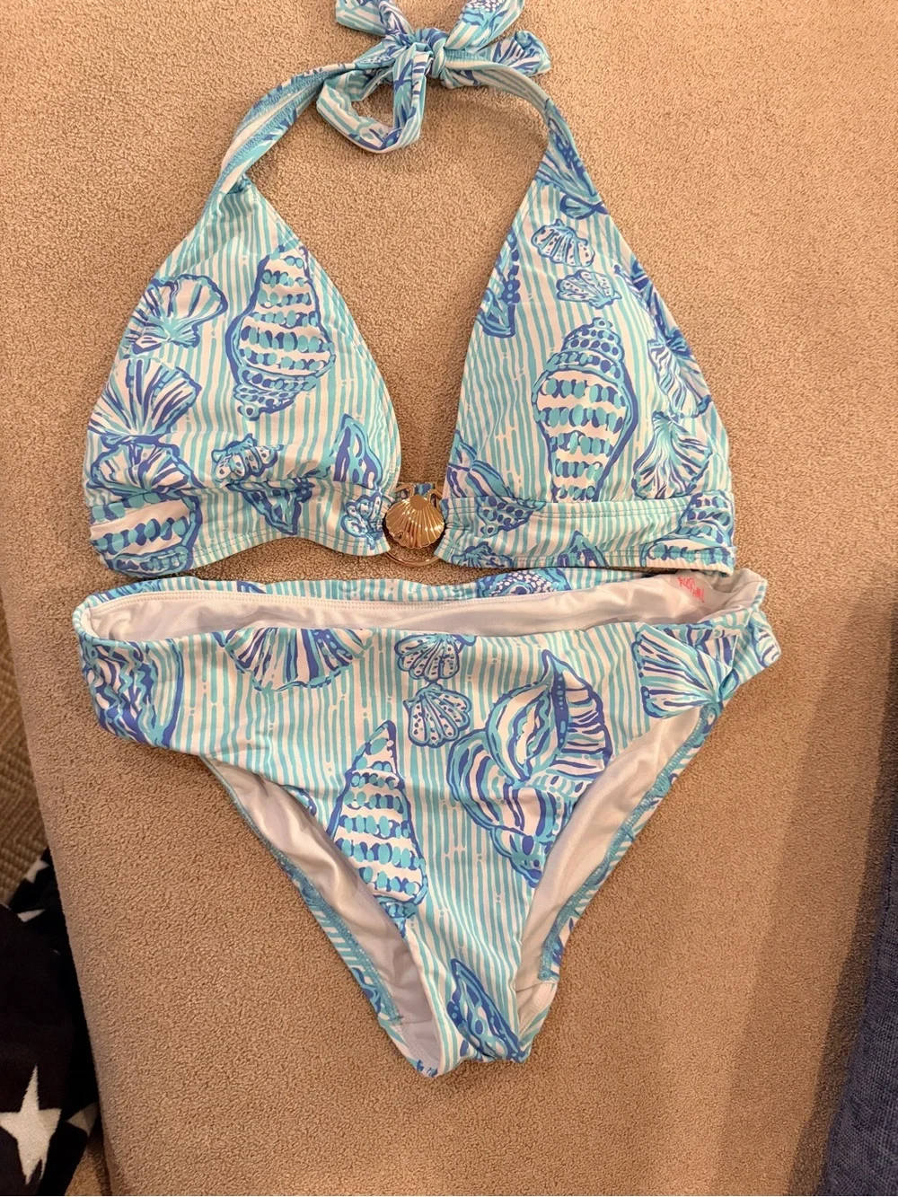 Lilly Pulitzer Aqua & Blue Shell-Print Halter Bikini